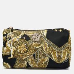 Versace Black/yellow Barocco Print Fabric Medusa Pouch