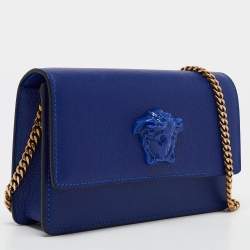 Versace Blue Leather Palazzo Chain Clutch