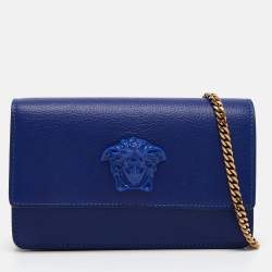 Versace Blue Leather Palazzo Chain Clutch