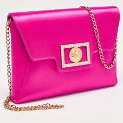 Versace Magenta Satin La Medusa Chain Clutch