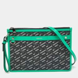 Versace Multicolor Signature Textured Canvas and Leather La Greca Shoulder Bag