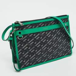 Versace Multicolor Signature Textured Canvas and Leather La Greca Shoulder Bag