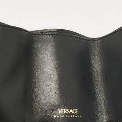 Versace Black Leather Mini Medusa Trifold Wallet On Chain