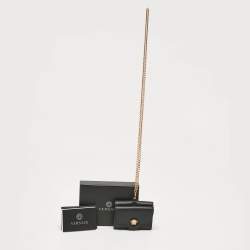 Versace Black Leather Mini Medusa Trifold Wallet On Chain
