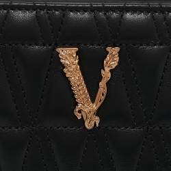 Pre Owned Versace Black Leather Zip Around Compact Wallet