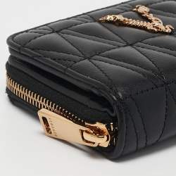 Pre Owned Versace Black Leather Zip Around Compact Wallet
