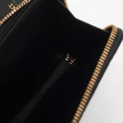 Pre Owned Versace Black Leather Zip Around Compact Wallet