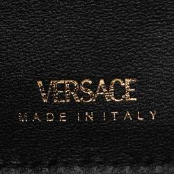 Pre Owned Versace Black Leather Zip Around Compact Wallet