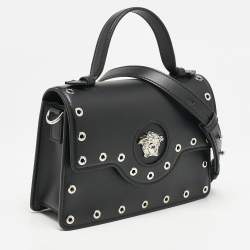Versace Black Leather Small Medusa Top Handle Bag