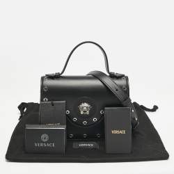 Versace Black Leather Small Medusa Top Handle Bag