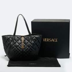 Versace Black Quilted Leather Large Greca Goddess Tote
