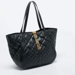 Versace Black Quilted Leather Large Greca Goddess Tote
