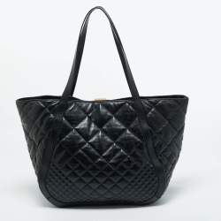 Versace Black Quilted Leather Large Greca Goddess Tote
