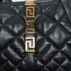 Versace Black Quilted Leather Large Greca Goddess Tote