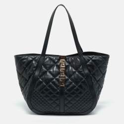 Versace Black Quilted Leather Large Greca Goddess Tote