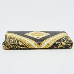 مملوكة مسبقًا Versace Black Baroque Print Leather La Medusa Zip Around Wallet