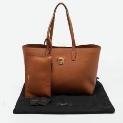 Pre Owned Versace Brown Leather La Medusa Shopper Tote