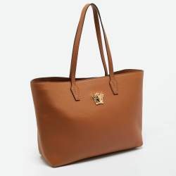 Pre Owned Versace Brown Leather La Medusa Shopper Tote