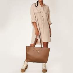 Pre Owned Versace Brown Leather La Medusa Shopper Tote