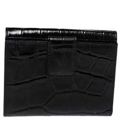 Versace Black Croc Embossed Leather Medusa Flap Compact Wallet