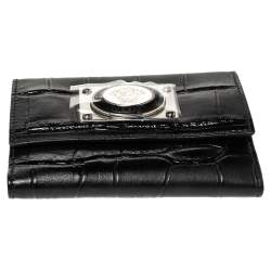 Versace Black Croc Embossed Leather Medusa Flap Compact Wallet