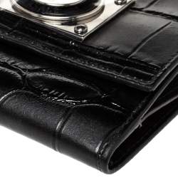 Versace Black Croc Embossed Leather Medusa Flap Compact Wallet