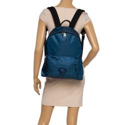 Pre Owned Versace Blue Nylon and Leather Medusa Pallazo Backpack 