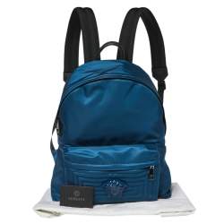 Pre Owned Versace Blue Nylon and Leather Medusa Pallazo Backpack 