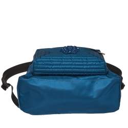 Pre Owned Versace Blue Nylon and Leather Medusa Pallazo Backpack 
