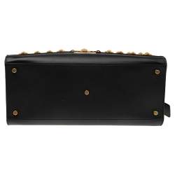 Pre Owned حقيبة يد فيرساتشي مرصعة ميدوسا تربيوت جلد أسود