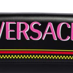 Pre Owned Versace Black Leather Vintage Logo Flap Continental Wallet