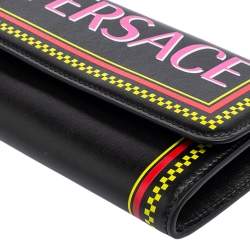 Pre Owned Versace Black Leather Vintage Logo Flap Continental Wallet