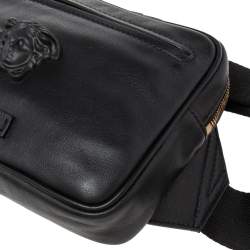 Pre Owned Versace Black Leather La Medusa Belt Bag