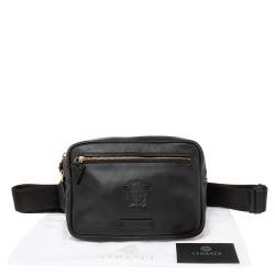 Pre Owned Versace Black Leather La Medusa Belt Bag