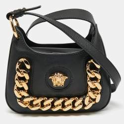 Versace La Medusa Charm Bucket Shoulder Bag Black