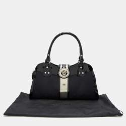 Versace Black Monogram Nylon and Patent Leather Medusa Frame Satchel
