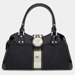 Versace Black Monogram Nylon and Patent Leather Medusa Frame Satchel