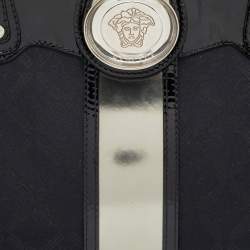 Versace Black Monogram Nylon and Patent Leather Medusa Frame Satchel