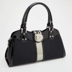 Versace Black Monogram Nylon and Patent Leather Medusa Frame Satchel