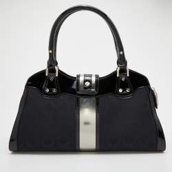 Versace Black Monogram Nylon and Patent Leather Medusa Frame Satchel