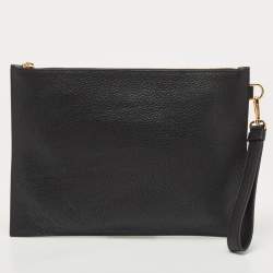 Pre Owned Versace Black Leather Medusa Wristlet Zip Pouch