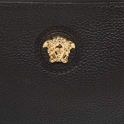 Pre Owned Versace Black Leather Medusa Wristlet Zip Pouch