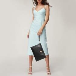 Pre Owned Versace Black Leather Medusa Wristlet Zip Pouch