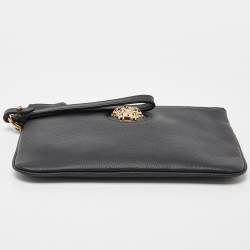 Pre Owned Versace Black Leather La Medusa Wristlet Clutch