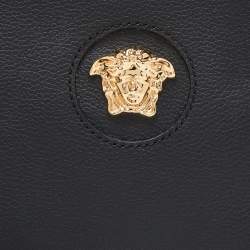 Pre Owned Versace Black Leather La Medusa Wristlet Clutch