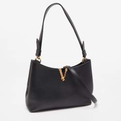 Versace Black Leather Virtus Hobo