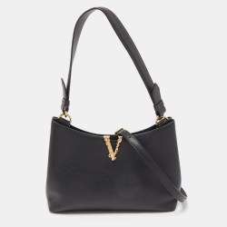 Versace Black Leather Virtus Hobo