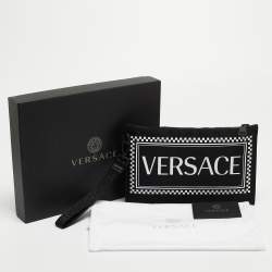 Pre Owned Versace Black/White Nylon Logo Slim Wristlet Pouch