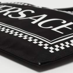 Pre Owned Versace Black/White Nylon Logo Slim Wristlet Pouch