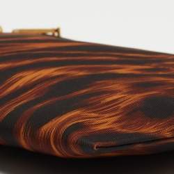 Versace Brown/Black Leopard Print Nylon Zip Wristlet Pouch